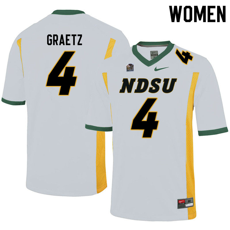 Women #4 Logan Graetz North Dakota State Bison College Football Jerseys Sale-White - Click Image to Close